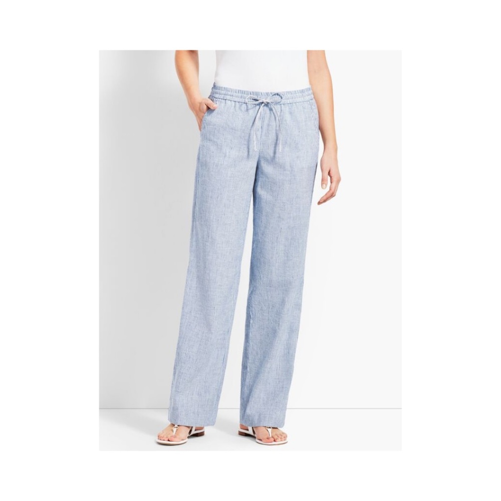 Talbots: Tan Stripped Linen Pants Wide Leg